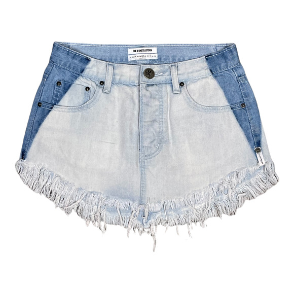 One Teaspoon Dresses & Skirts - One Teaspoon 40/40 Denim Mini Skirt 27 Brando Low Rise Light Wash Frayed Raw Hem